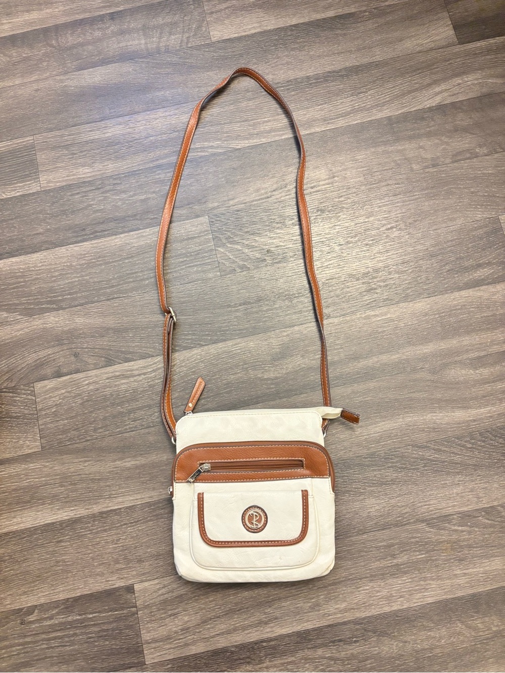 White and Brown Crossbody Purse